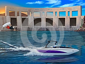 Extreme Wakeboarder and speedboat - digital artwork