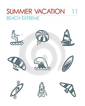 Extreme Water Sport icon set. Summer. Vacation