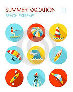 Extreme Water Sport icon set. Summer. Vacation