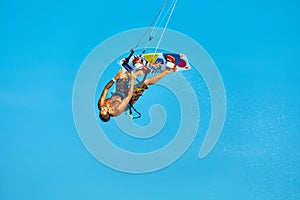 Extreme Water Sport. Kiteboarding, Kitesurfing Air Action. Recreational Sports. Summer