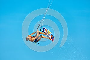 Extreme Water Sport. Kiteboarding, Kitesurfing Air Action. Recreational Sports. Summer