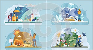 Extreme weather conditions. Natural disasters cartoon vector set. Catastrophe and cataclysm