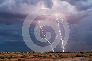 Extreme weather. Lightning bolts and thunderstorm