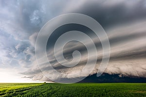 Supercell storm clouds over a field in South Dakota