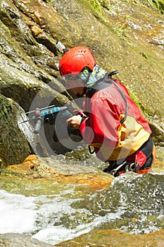 Extreme Work On Canyoning Route
