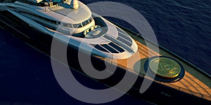 Extremeley detailed and realistic 3D illustration of a luxury Super Yacht transporting a big Bitcoin