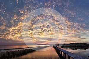 Extremely amazing sky at dawn over seashore