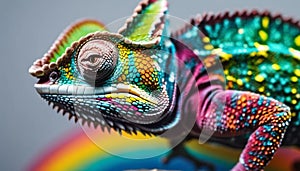 Extremely colorful chameleon portrait photo