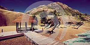 Extremely detailed and realistc high resolution 3D illustration of a luxury vacation at a tropcial Island photo