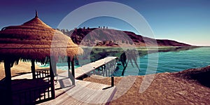 Extremely detailed and realistc high resolution 3D illustration of luxury vacation at a tropcial Island photo