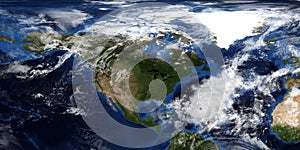 Extremely detailed and realistic 3D illustration of a Hurricane approaching North America. Shot from Space. Elements of this image