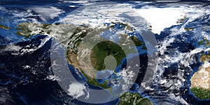 Extremely detailed and realistic 3D illustration of a Hurricane approaching North America. Shot from Space. Elements of this image