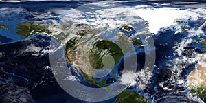 Extremely detailed and realistic 3D illustration of a Hurricane approaching North America. Shot from Space. Elements of this image