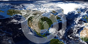 Extremely detailed and realistic 3D illustration of a Hurricane approaching North America. Shot from Space. Elements of this image