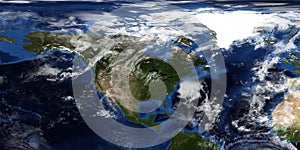 Extremely detailed and realistic 3D illustration of a Hurricane approaching North America. Shot from Space. Elements of this image