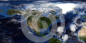 Extremely detailed and realistic 3D illustration of a Hurricane approaching North America. Shot from Space. Elements of this image