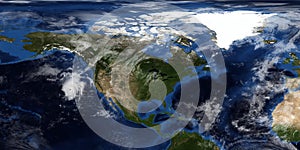 Extremely detailed and realistic 3D illustration of a Hurricane approaching North America. Shot from Space. Elements of this image