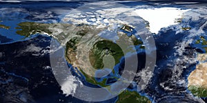 Extremely detailed and realistic 3D illustration of a Hurricane approaching North America. Shot from Space. Elements of this image