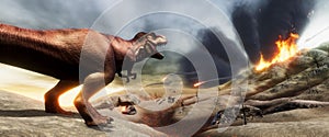 Extremely detailed and realistic high resolution 3d illustratation of a T-Rex Dinosaur during the Dinosaurs Extinction