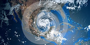 Extremely detailed and realistic high resolution 3D illustration of a hurricane approaching USA. Shot from Space.