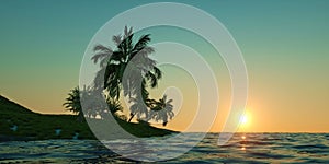 Extremely detailed and realistic high resolution 3D illustration of a tropical Island with palms