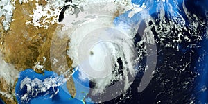 Velmi detailní a realistický vysoký řešení  trojrozměrný ilustrace z hurikán bití nám východ pobřeží prostor 