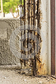 Extremely dilapidated and corrodated detail of concrete construction Havana