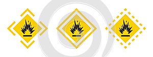 Extremely explosive materials. Caution warning sign explosives liquids or materials. Explosives substances icons set. Vector icons