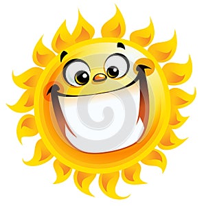 Extremely happy cartoon yellow sun excited character smiling