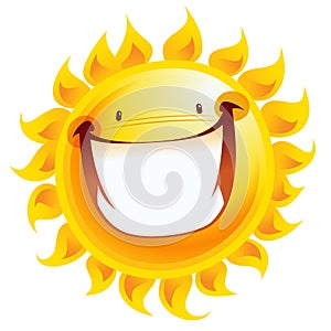 Extremely happy yellow smiling sun cartoon excited character