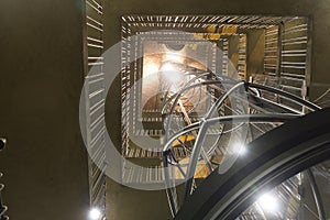 Extremely modern elevator inside of the Astronomical clock in Prague