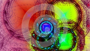 Extremely multicolored alternativ psychedelic fractal background made out of intricate decorative rings in bright vibrant colors