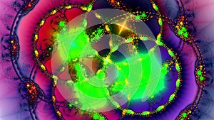 Extremely multicolored alternativ psychedelic fractal background made out of intricate decorative rings, stars,circles