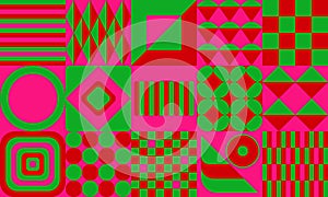 Extremely Strong Color Contrast Green Red Pink Geometric Pattern Background