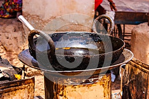 Extremely used and dirty frying pan, Indian street food