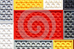 Bright multicolor texture of rectangular children`s building plates