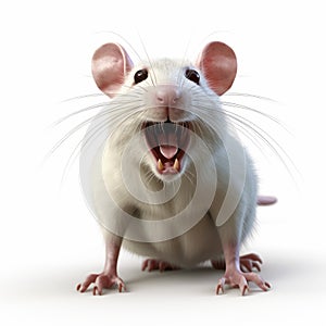 Exuberant 3d Render Of A White Rat On A White Background photo