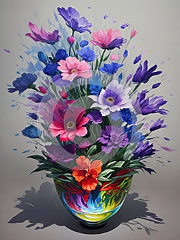 Exuberant Bloom Painting - An Expressive Floral Rhapsody, created with Generative AI technology