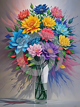 Exuberant Bloom Painting - An Expressive Floral Rhapsody, created with Generative AI technology