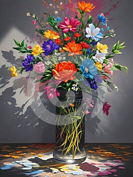 Exuberant Bloom Painting - An Expressive Floral Rhapsody, created with Generative AI technology