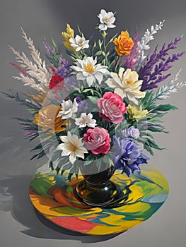 Exuberant Bloom Painting - An Expressive Floral Rhapsody, created with Generative AI technology