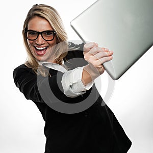 Exuberant excited young businesswoman