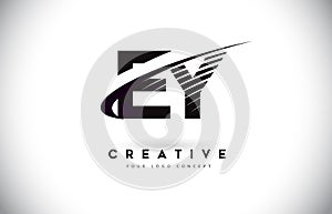 EY E Y Letter Logo Design with Swoosh and Black Lines.