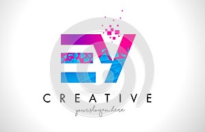 EY E Y Letter Logo with Shattered Broken Blue Pink Texture Design Vector.