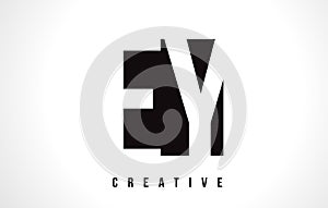 EY E Y White Letter Logo Design with Black Square.