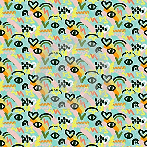Eye abstract hand drawn seamless pattern in cartoon style