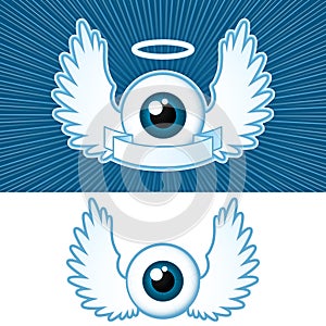 Eye with angel wings and banner photo