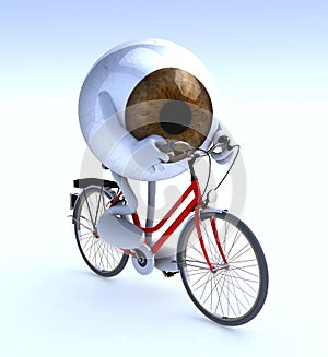 Eye with arms and legs riding a bycicle photo