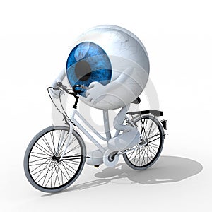 Eye with arms and legs riding a bycicle photo