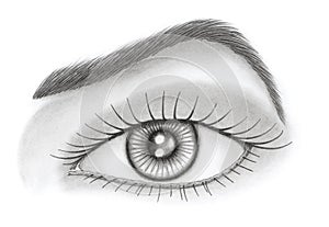 Eye and brow over white background